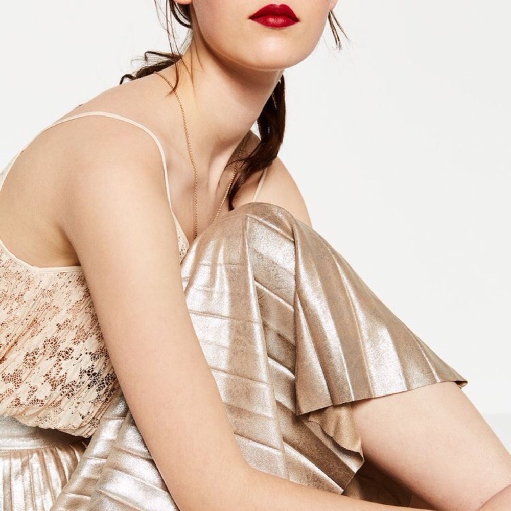 zara finely pleated metallic midi skirt - Picture 8 of 8